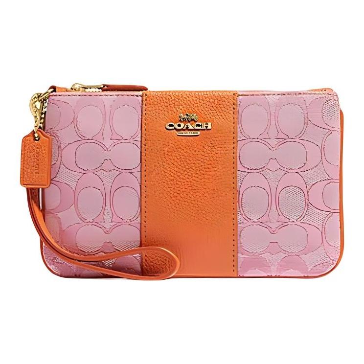 Coach Corner Zip 19 Classic Monogram Wristlet Women Wristlet Orange Pink 5476-B4SCJ Basic Set (Bag+Dust Bag)