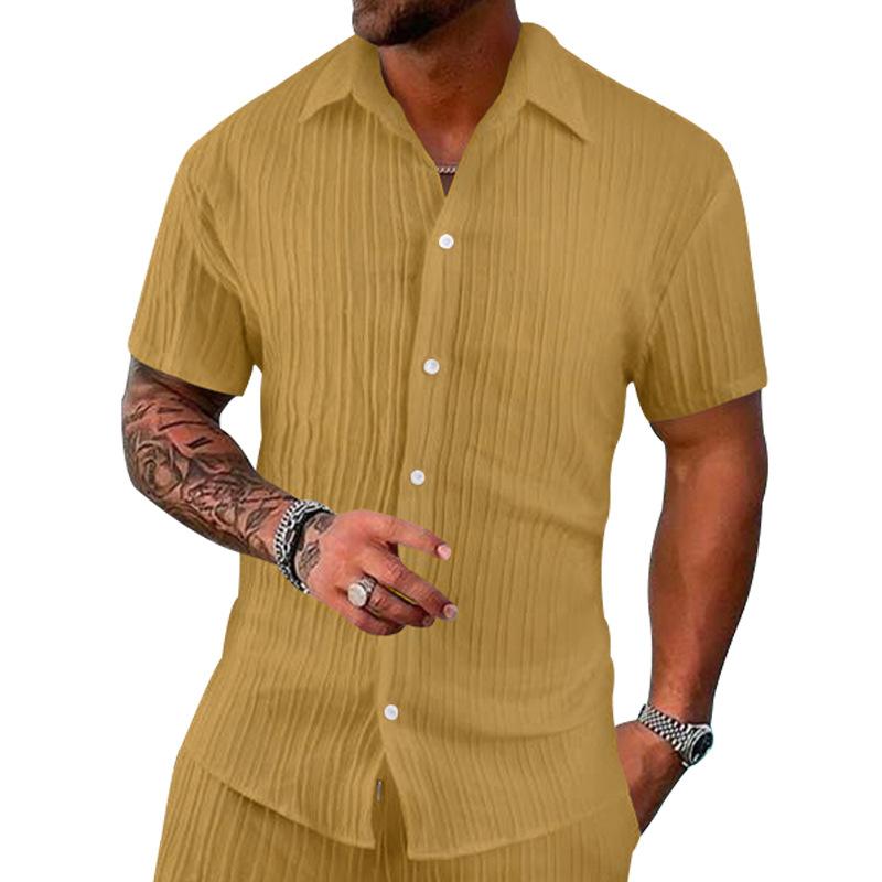 Summer Men's Short Sleeve Shirt New Men's Lapel Jacquard Stripe Casual Short Sleeve Shirt for Men