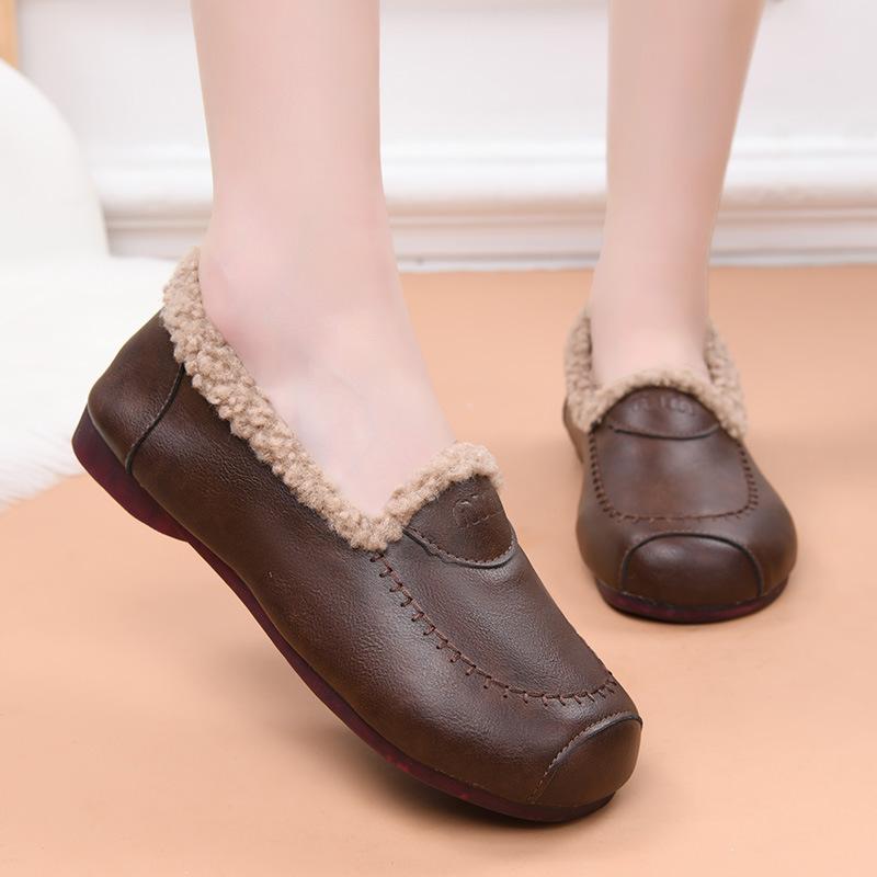 Processing custom Doudou shoes for women's winter wear 2025 new plush warm fluffy shoes flat bottom low top mother cotton shoes