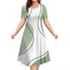Elegant Women Short Sleeve Fashion 3d Print Midi Dress Plus Size Beach Clothing