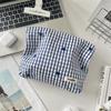 Fashion Fresh Striped Plaid Cosmetic Bag Korean Simple Bow Embroidered Makeup Bag Storage Bag Toiletry Storage Pouch