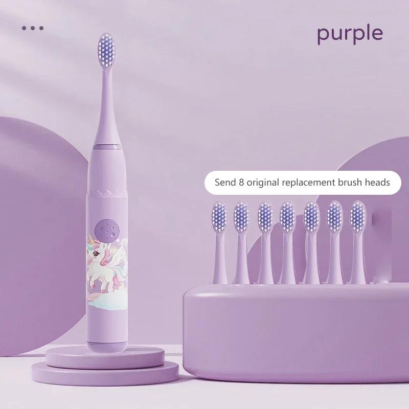 Spazzolino elettrico sonico per bambini IPX7 impermeabile, colorato, con cartoni animati, per uso da parte dei bambini, setole morbide sostituibili con testine per spazzolino da denti