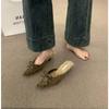 Fur Bow Pointed Toe Women Cotton Slippers Suede Mules Heels Shoes Woman 2025 Winter Boots Elegant Dress Flip Flops Mujer Zapatos