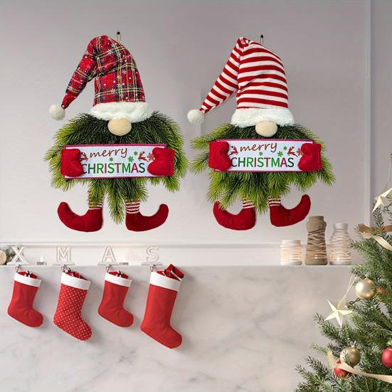 Yousheng Lighted Christmas Gnome Wreath Artificial Pine Spruce Wreath for Front Door Swedish Tomte Hanging Sign for Xmas Porch Indoor Outdoor Home