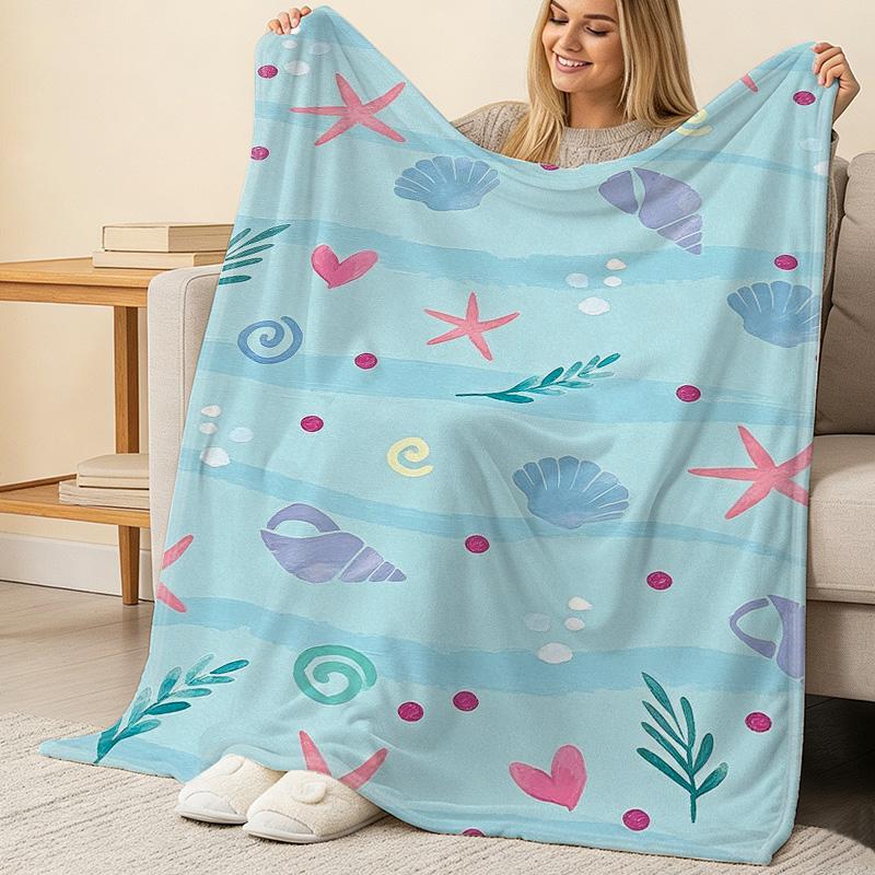 Soft Flannel Throw Blanket – Breathable, Cozy Warm Ocean-Themed, Ideal for Home Office, Christmas & Halloween Use