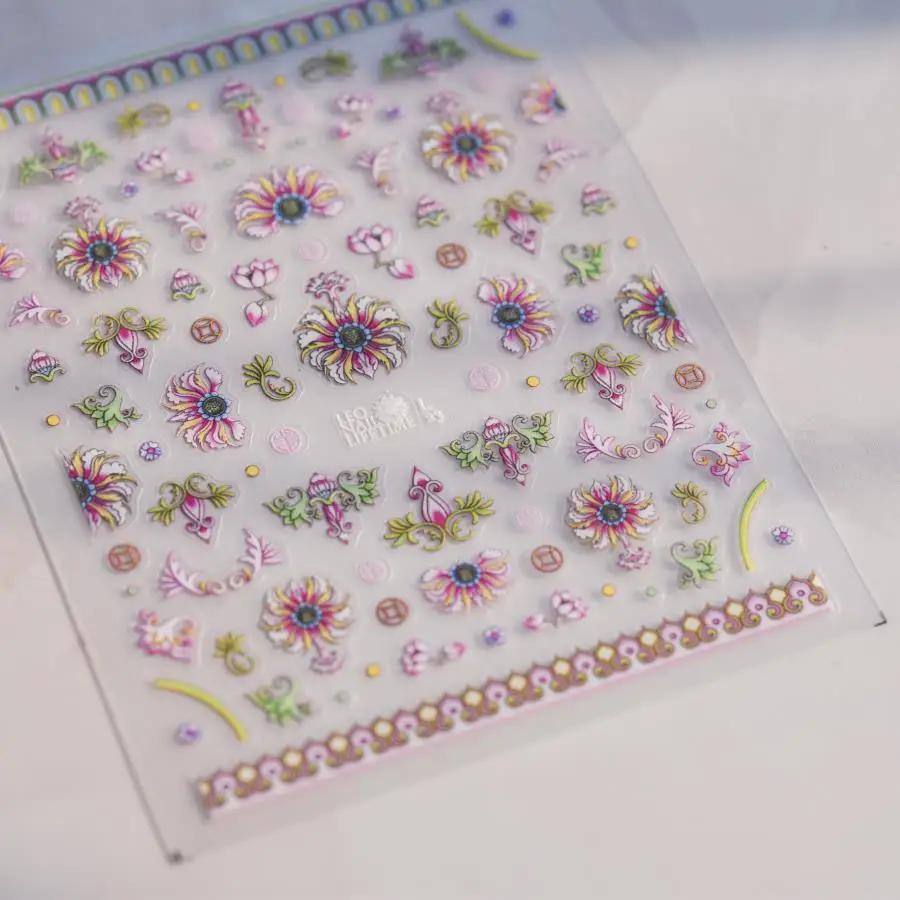 Baroque Pattern Stamping Geometric Totem Flower Retro Star Noble Self Adhesive 5D Nail Art Decoration Sticker Manicure Decal