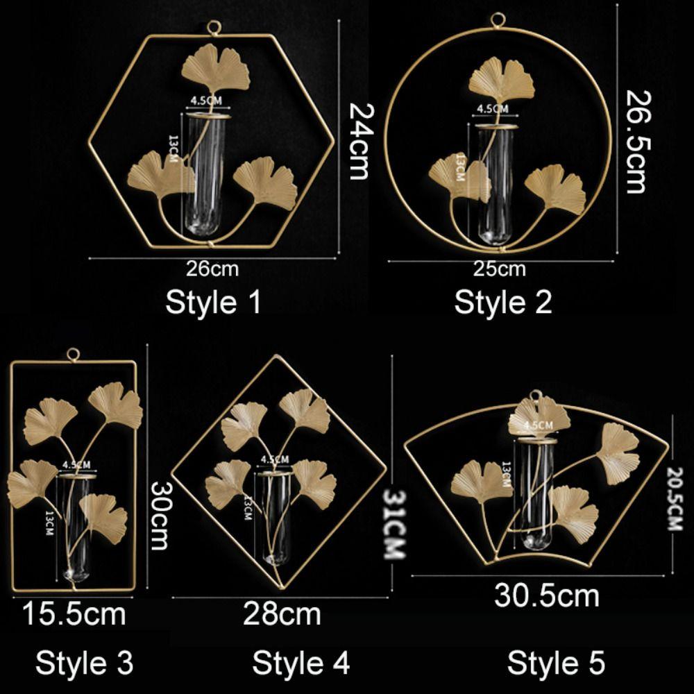 Test Tube Iron Ginkgo Wall Hanging Vase Flower Storage Rack Hanging Planter  Home/Office Decor