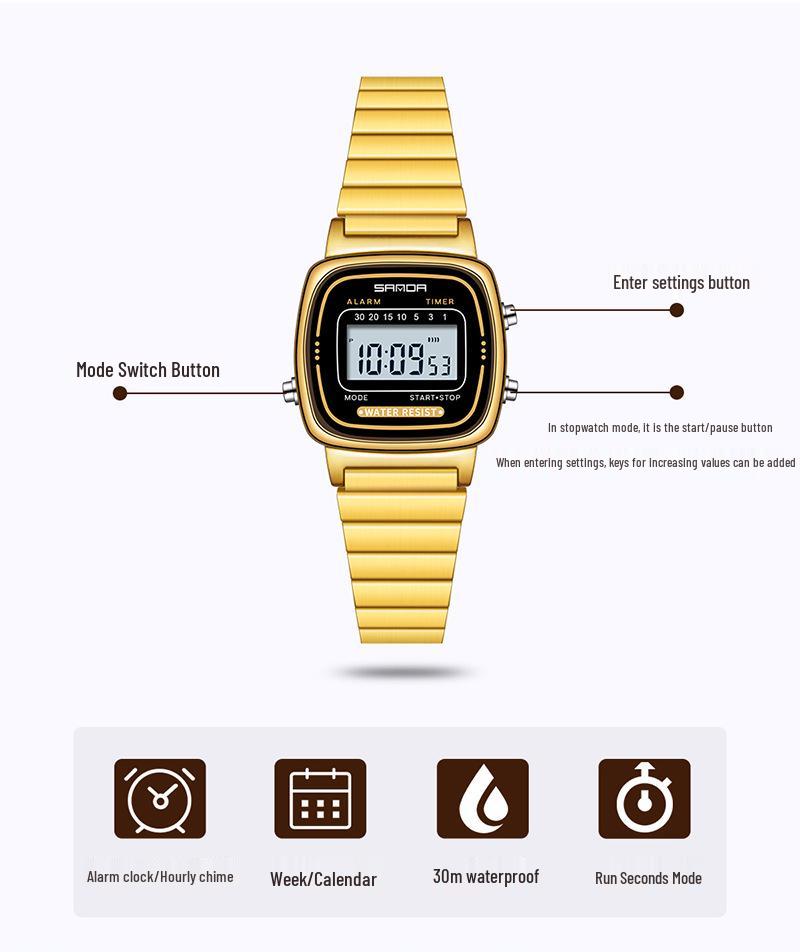 Sanda Fashion Unisex Electronic Multifunction Stainless Steel Watches