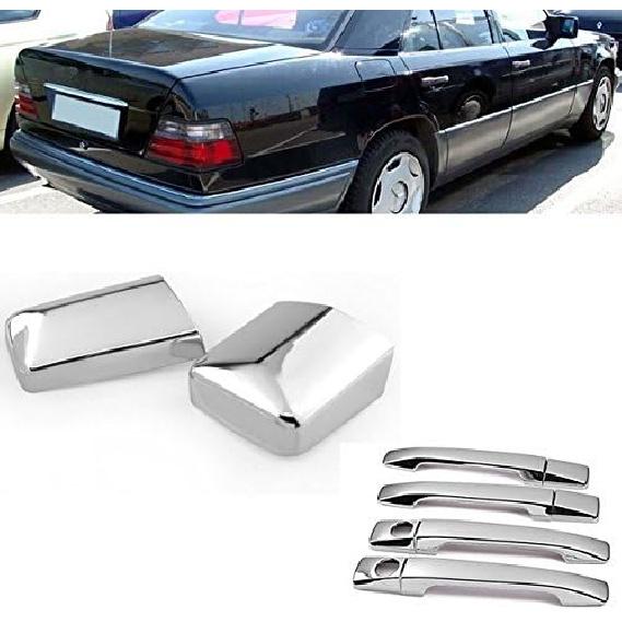 Chrome Side Door Handle + Rearview Mirror Cover Trims Set Fit for Mercedes W124 300E 1986-1995