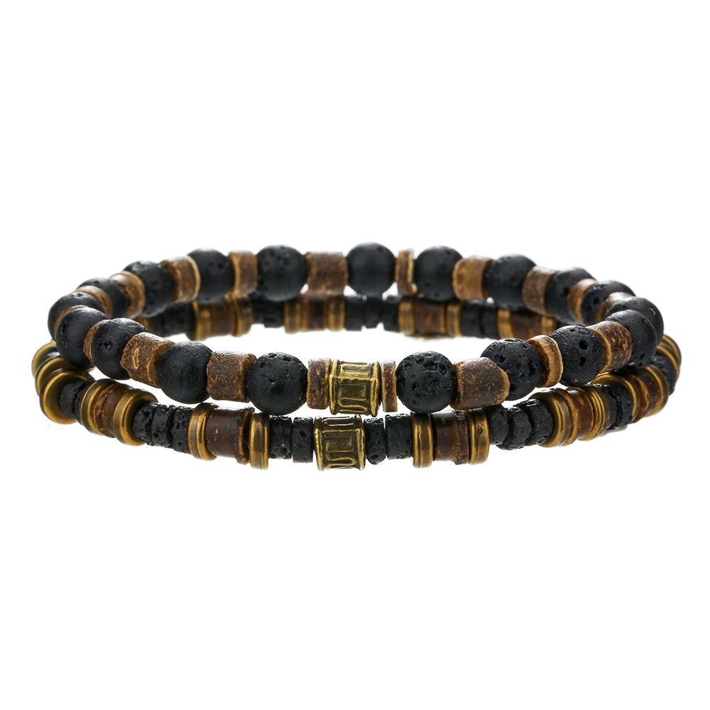 New Natural Coconut Husk Wood Beads Bracelet For Men Handmade Onyx Volcanic Rock Stone Beaded Leisure Accessories