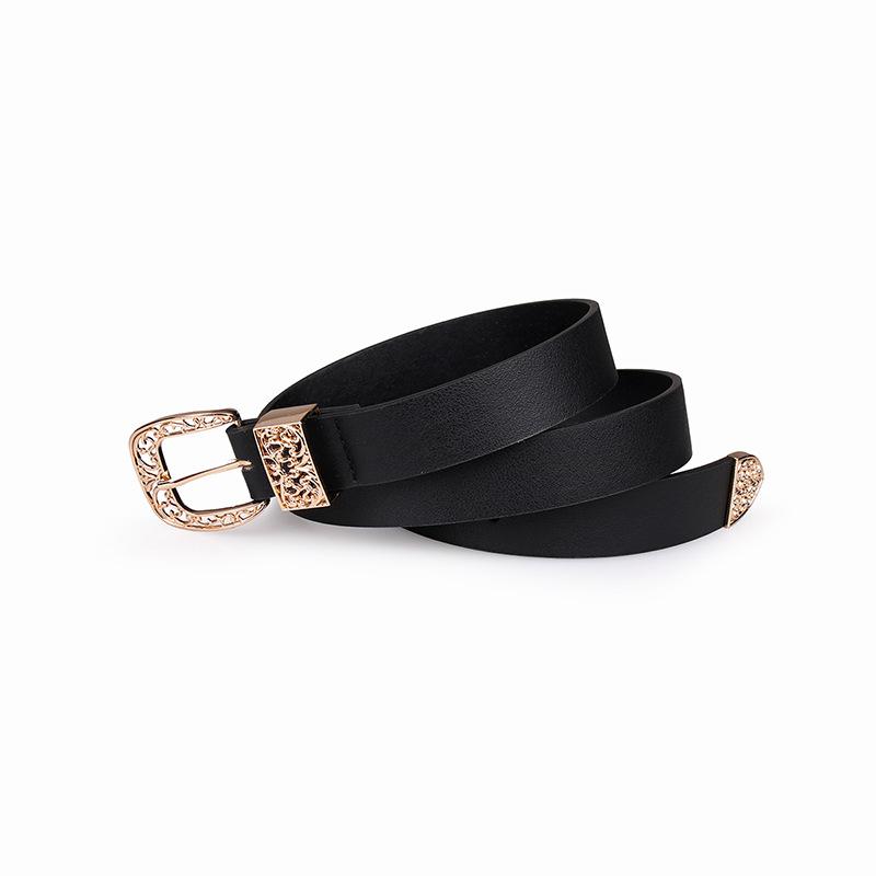 New Korean Version of Spring and Summer Women's Hollow Tang Grass Engraving Three-piece Set Black Basic Belt Versatile Belt