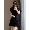 Retro Unpicky Little Black Dress Temperament Ruffle Edge Slim and Thin Dress Short Skirt