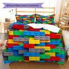 Building Blocks Pattern Bedding Quilt Set Quilt Cover Pillowcase Home Decoration Gift (1 * Duvet Cover + 2 * Pillowcase, Without Core)
