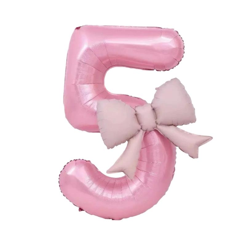 Pink Bowknot Number Balloon 40Inch Oversize Aluminum Foil Balloon Decoration For Kids Birthday Anniversary Wedding