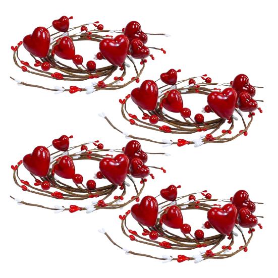 Pierścień na świecę w kształcie serca z jagodami Sztuczny wieniec z czerwonych jagód Uchwyt na świecę Girlanda Walentynki Dzień Matki Święto Impreza Dekoracja stołu