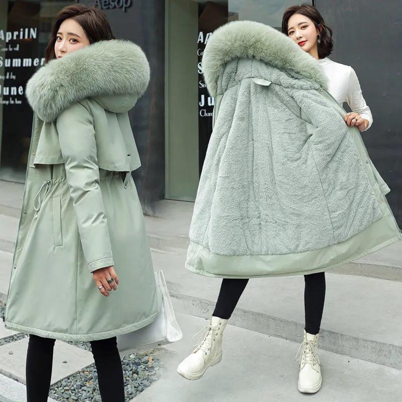 Damen Winterjacke Parka Kleidung Lockerer Langer Mantel Wollfutter Kapuzenjacke Pelzkragen Warm Dick Schneebekleidung Übergroßer gepolsterter Parka