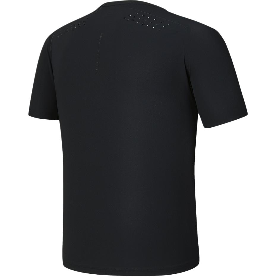 FILA Fitness Series Printed Letter Knitted Solid Color Straight Cut Round Neck Short Sleeve Breathable T-Shirt Men T-Shirts Deep-Black A11M421119FBK