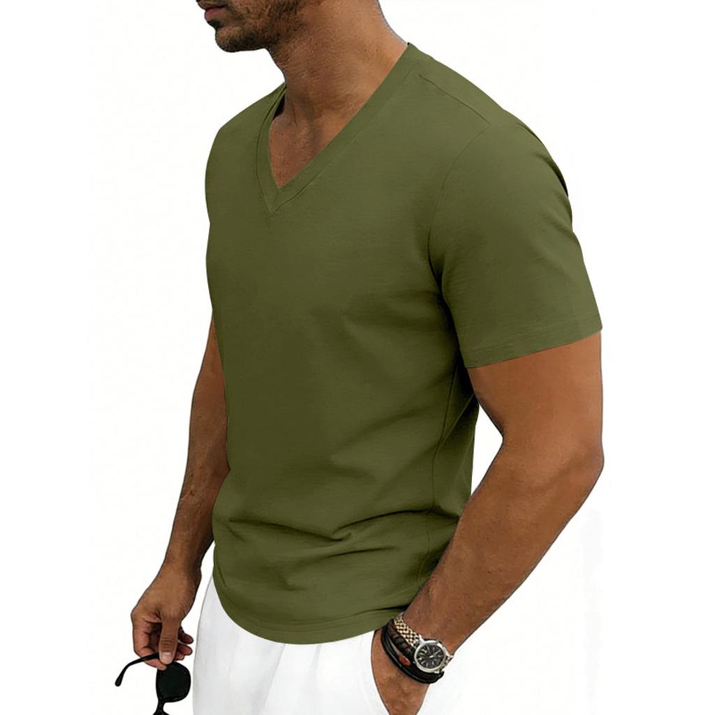 T-shirt da uomo con scollo a V a maniche corte, estiva, traspirante, vestibilità ampia, casual, sportswear, top leggero per l'uso quotidiano