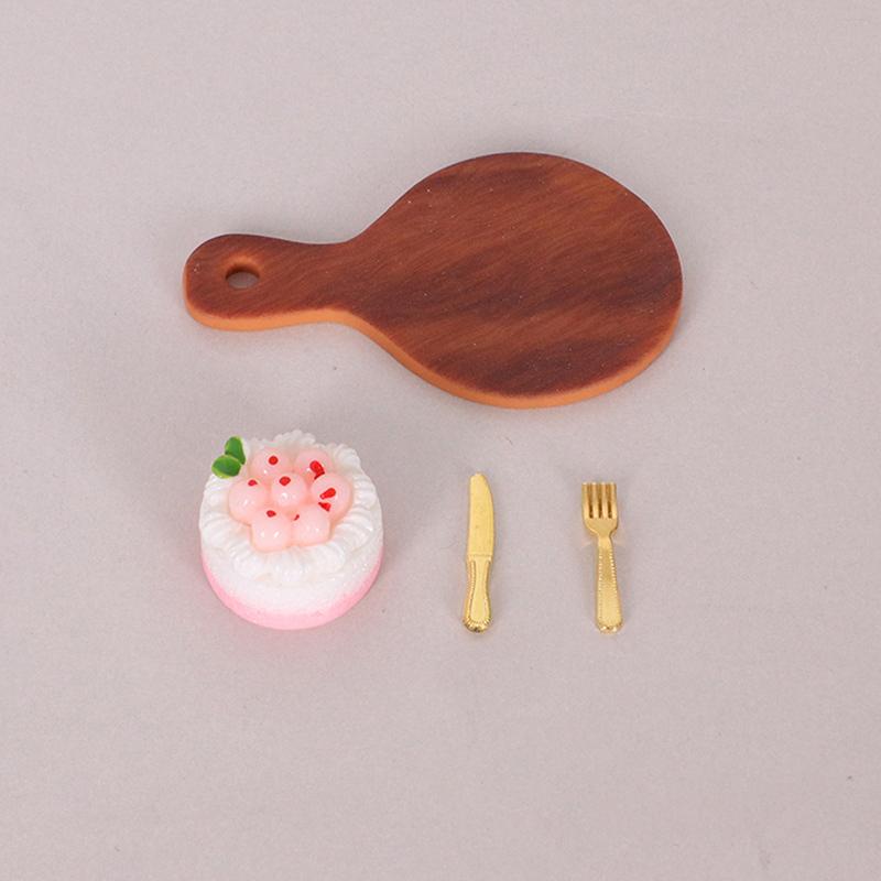 1/12 Puppenhaus Simulation Kuchen Brot Tablett Messer Gabel Kit Puppenhaus Küche Dekoration Puppen Haus Zubehör Rollenspiel Spielzeug
