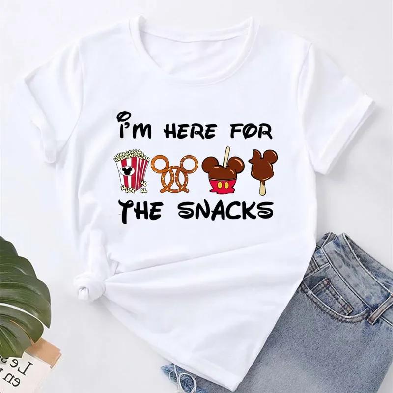 Cute I'm Here for the Snacks Tops Women Clothing Summer Short Sleeve Female T-shirt Casual Tops Y2k Streetwear