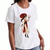 Kampfspiel Mädchen Baumwoll-T-Shirt, Premium-Baumwolle Grafik, Langlebig, Lässige Mode, Regenschirm und Fächer Frau Illustration T-Shirt, Coole Charakterkunst Desi