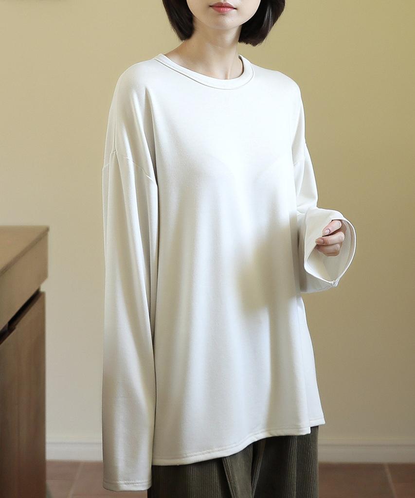 Ppaeppae Soft Spandex Basic Loose Fit Long Sleeve T-Shirt