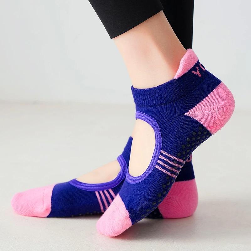 Women Backless Pilates Socks Towel Bottom Breathable Anti Slip Yoga Socks Ballet Dance Sports Socks Fitness Gym