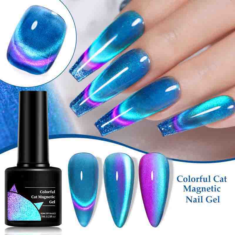 Blue Cat Eye Nail Gel Art Glitter Shinny Effect UV Gel Polish Shimmer Dust DIY Nails Decor