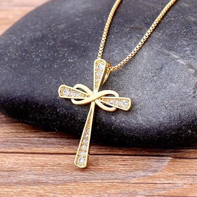 Nidin Fashion Classic Retro Shiny Cubic Zirconia Cross For Women Crystal Cross Choker Pendant Necklace Party Christmas Jewelry