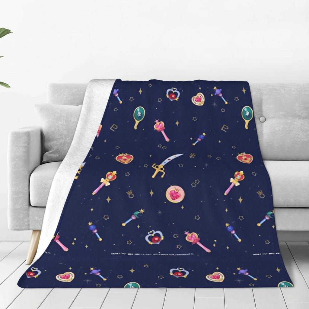 S-Sailor M-Moon Anime Kawaii Flannel Blanket Soft Warm Throw Blanket for Home Decor Airplane Travel Novelty Bedspread Sofa Bed