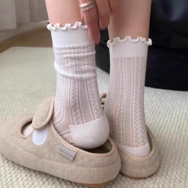 

1 пара жіночих тонких довгих вільних шкарпеток JK Lolita Sweet Girls Японські однотонні дихаючі бавовняні панчохи весна-літо one size чорний