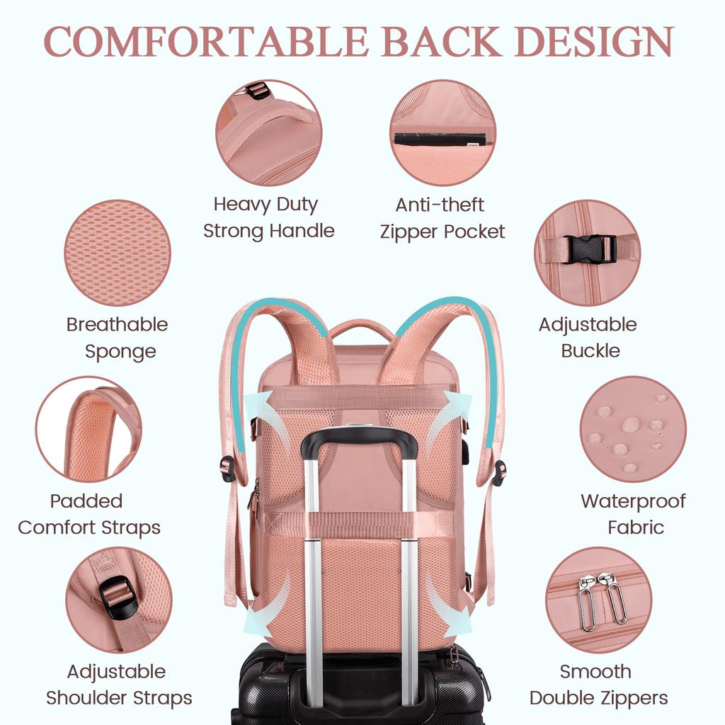 Travel Backpack for Women Men, Carry On Backpack with USB Charging Port & Shoe Pouch, Nurse Bag Daypack for Weekender Business Hiking