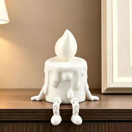 Tabletop Decorative Candle Figure 3D Printing Ornament, Wax Liquid Texture Dripping Sculpture with Smooth Surface Printed Movable Joints, Adjustable