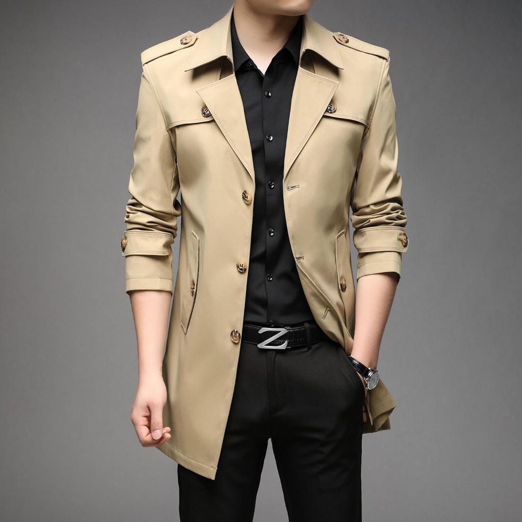 Men's Slim Fit Mid-Length Windbreaker Jacket, Korean Style Plus Size, M-8XL, for Casual or Business Wear, Ideal for Spring and Autumn.