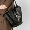 Soft leather tote bag, genuine leather women's bag, large capacity cowhide high-end black commuter bag, shoulder underarm bucket bag.