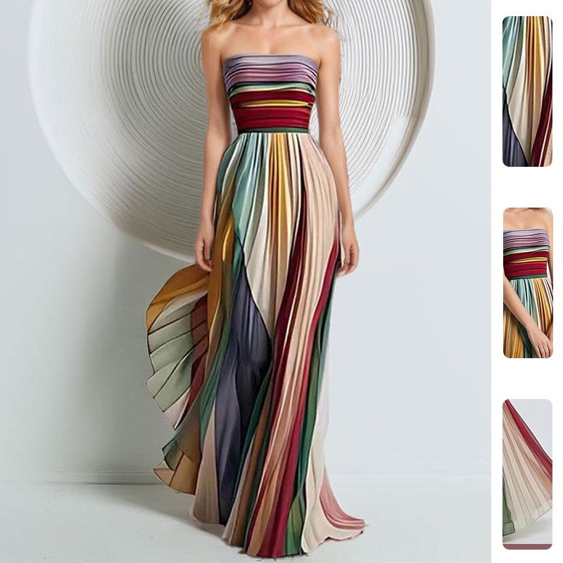 Spring 2026 Women's Elegant Pleated Print Dresses - European & American Style