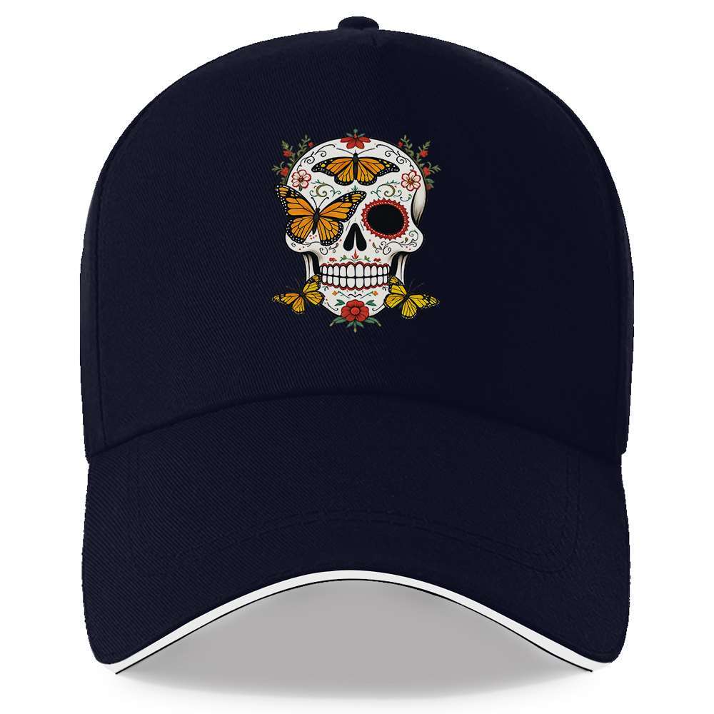 Sugar Skull Butterfly Baseball Cap Unisex Polyester Adjustable Casual Sports Snapback Hat