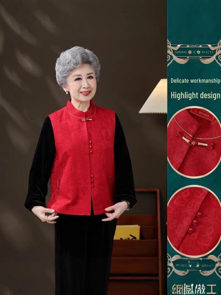 2026 Stylish Stand Collar Loose Fit Vest for Mothers - New Chinese Style Outerwear