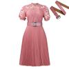 2024 Women's Short-Sleeve Lace-Pleated Dress - European/American Style