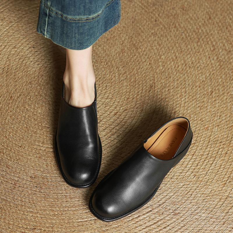 

Повседневные туфли на все сезоны, удобные туфли с неглубоким вырезом и низким каблуком, новая ленивая обувь, кожаные туфли большого размера с круглым носком, на одной педали 40