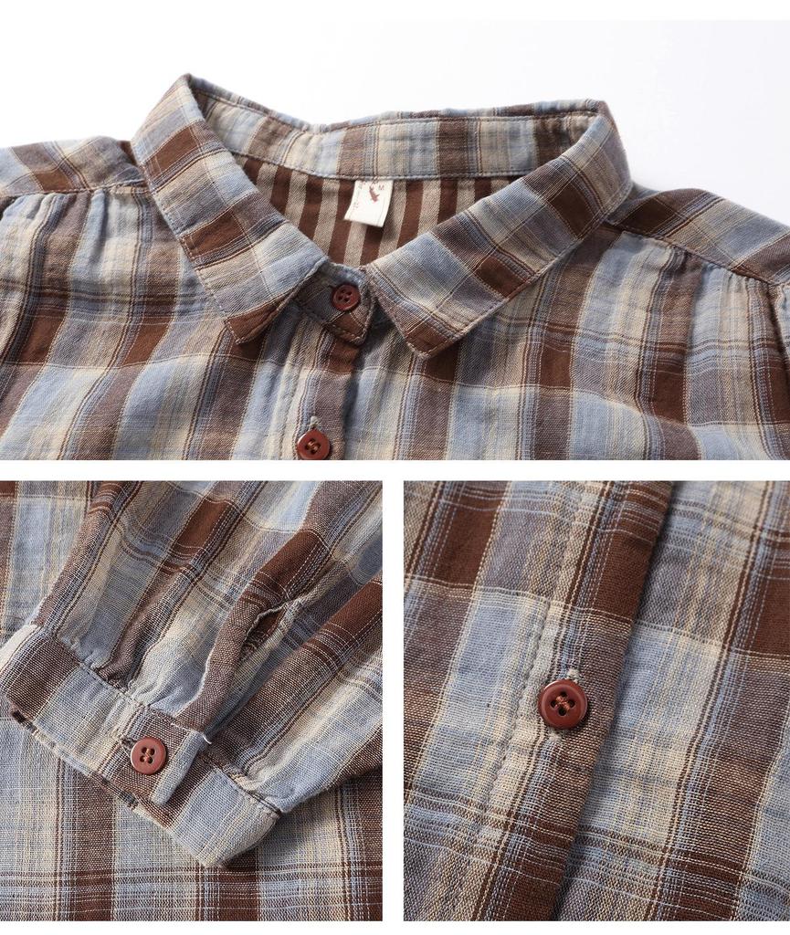 Women's Plaid Loose-Fit Cotton Long Sleeve Lapel Shirt - Spring & Autumn 2025
