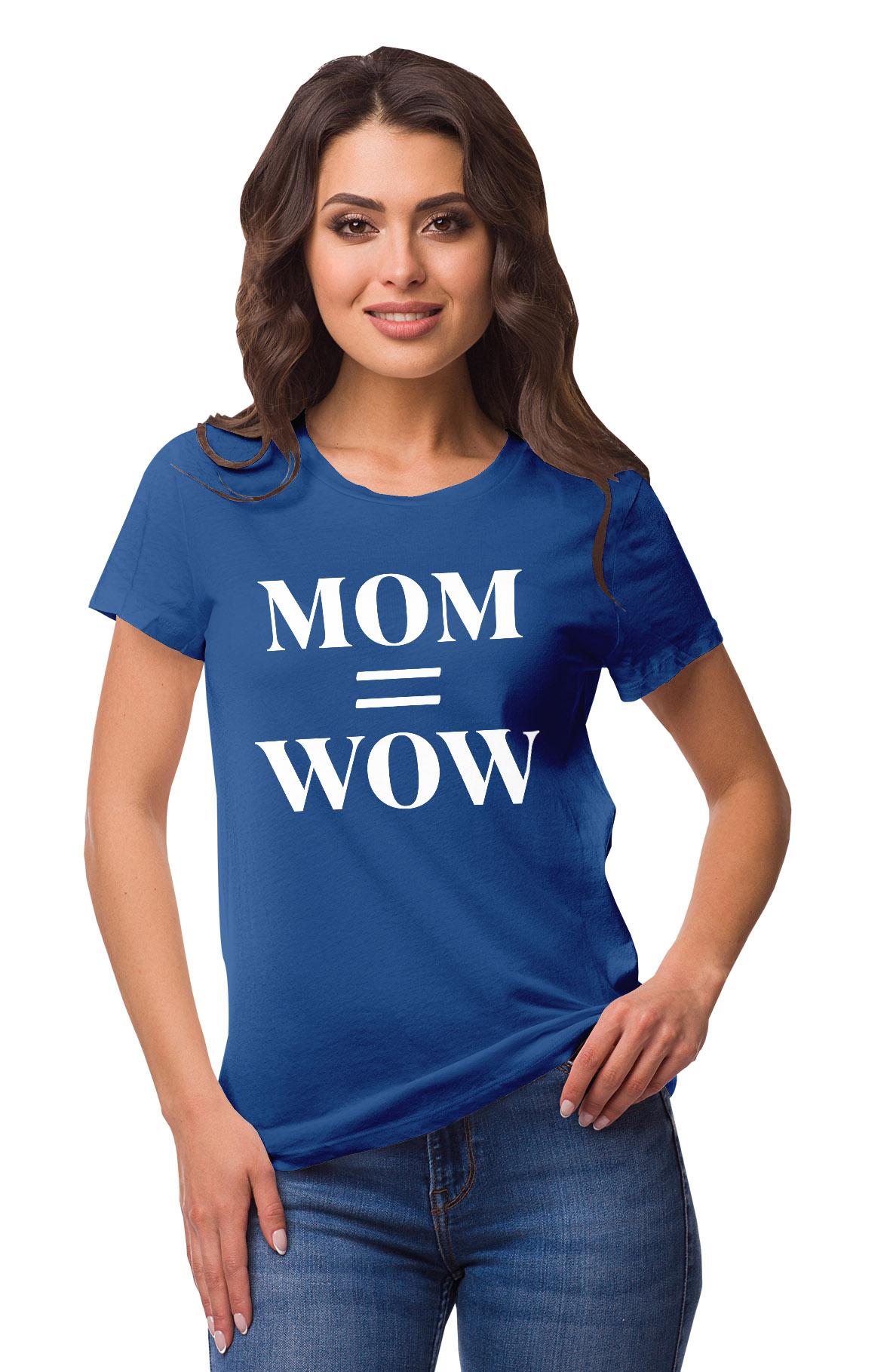 

Inkmeso Crew Neck Mom Wow Graphic Tshirt Short Sleeve Women Cotton Tee 3XL синий