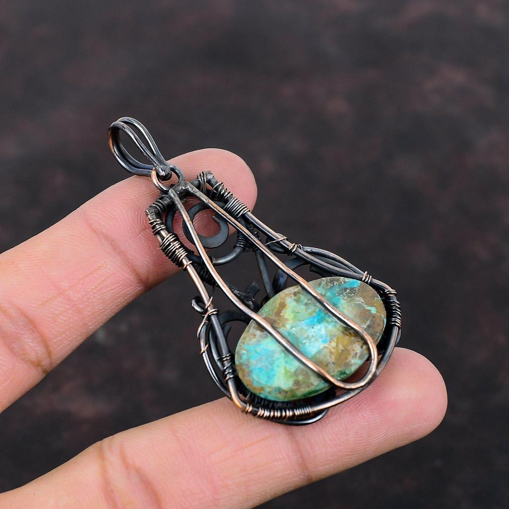 Pandantiv Shattuckite Pandantiv învelit cu sârmă de cupru Bijuterii Shattuckite Pandantiv cu piatră prețioasă Bijuterii unice din cupru Cadou pandantiv lucrat manual pentru mamă