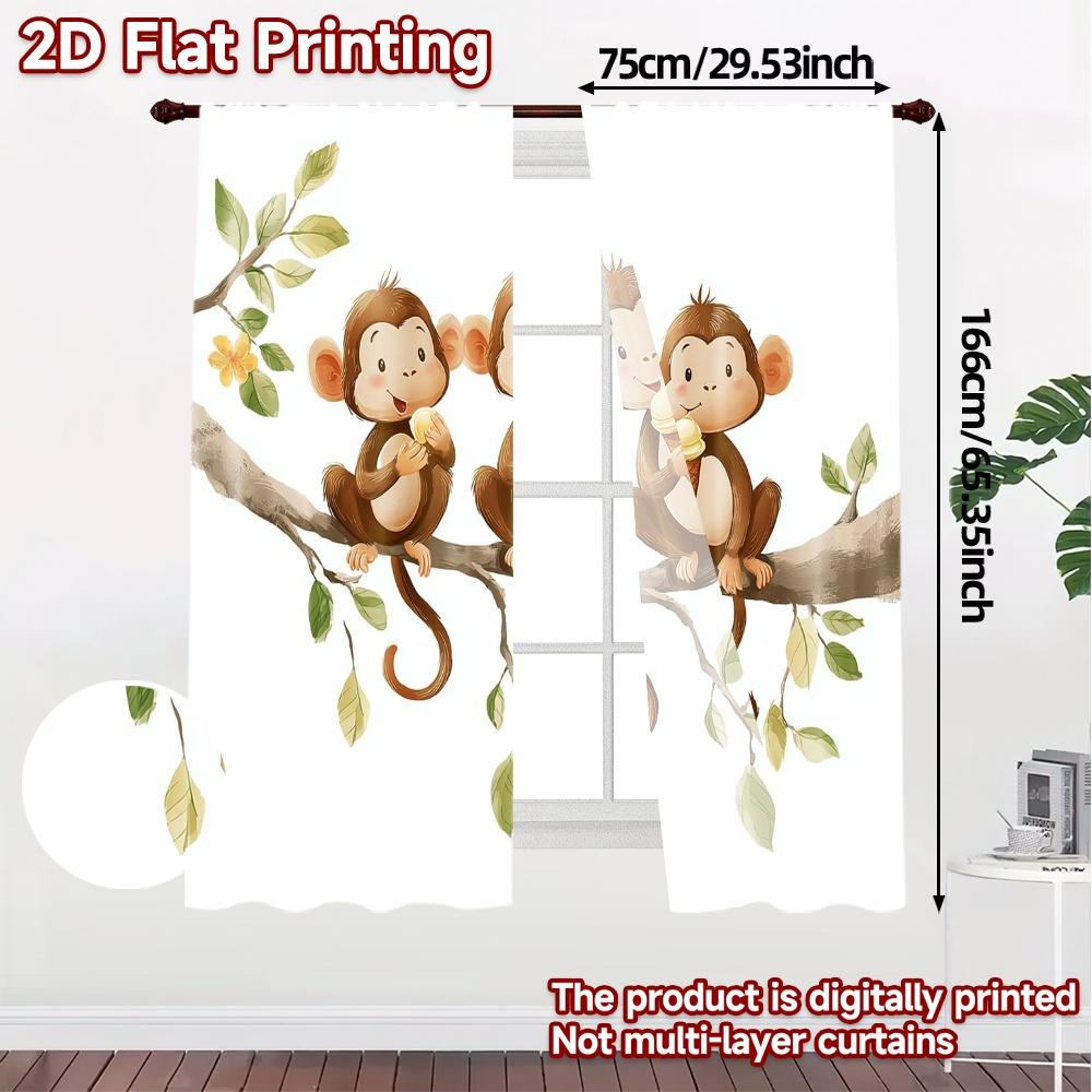 2 Stück, 2D-FLACHDRUCK Vorhänge (Ohne Stange) AffenTrio(1) Beliebte Moderne Vorhänge 100% Polyester Vorhänge Geschenke