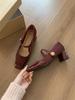 Sheepskin version~ retro red Mary Jane shoes light mouth thick heel word Velcro with skirt high heels women's single shoes