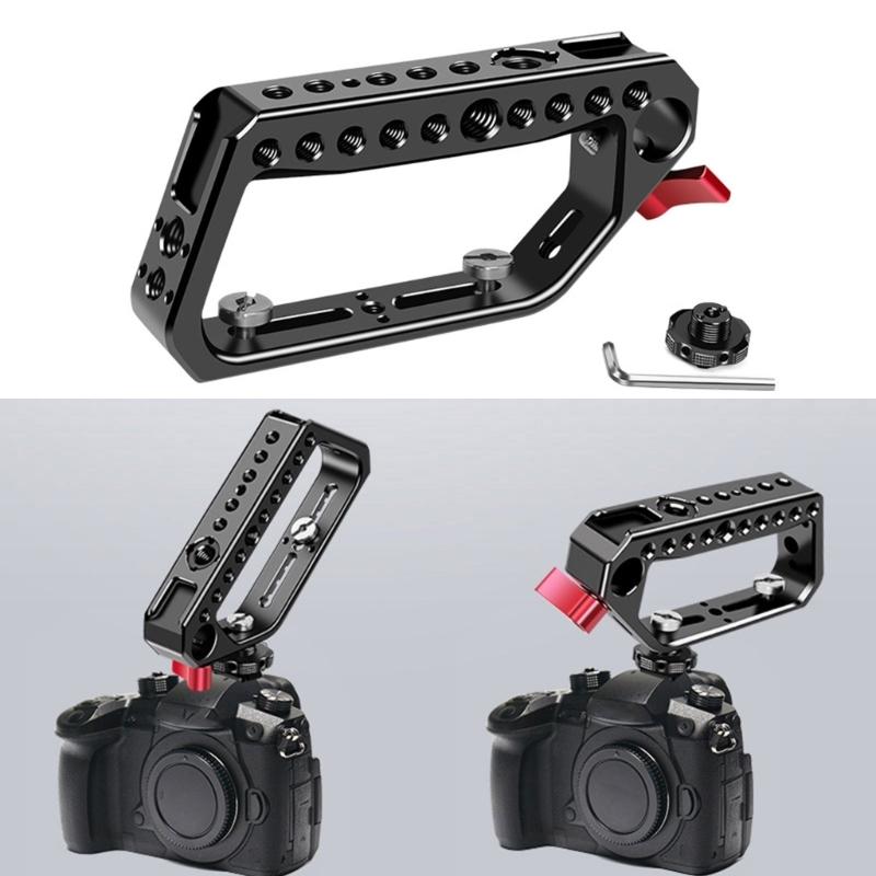 Aluminum Alloy Top Handle Grip DSLR Camera Cage with Double Cold Shoe Mounts 1/4 /3/8 Hole For Accessory Compatibility