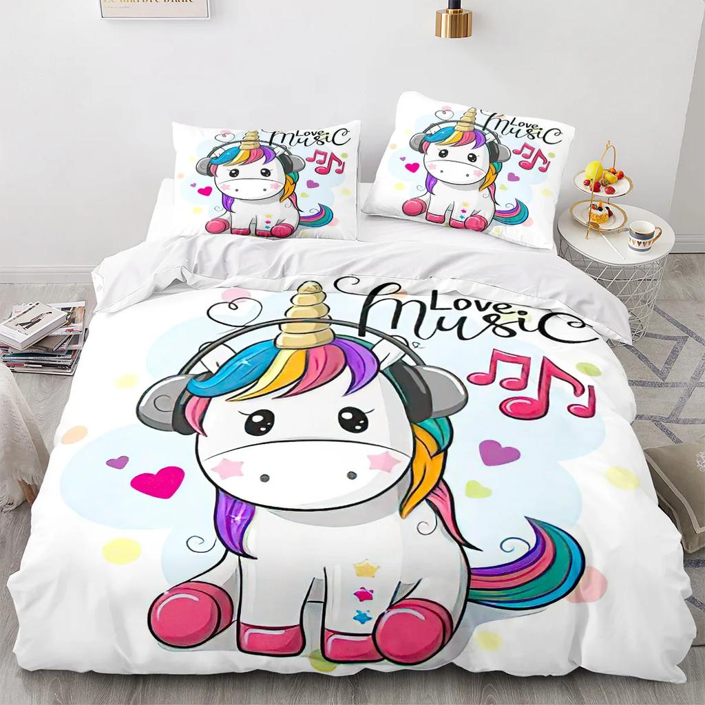 Unicorn Duvet Cover King Queen Cute White Cartoon Animal Bedding Set Children Boys Girl Western Fairy Tale Polyester Quilt Cover