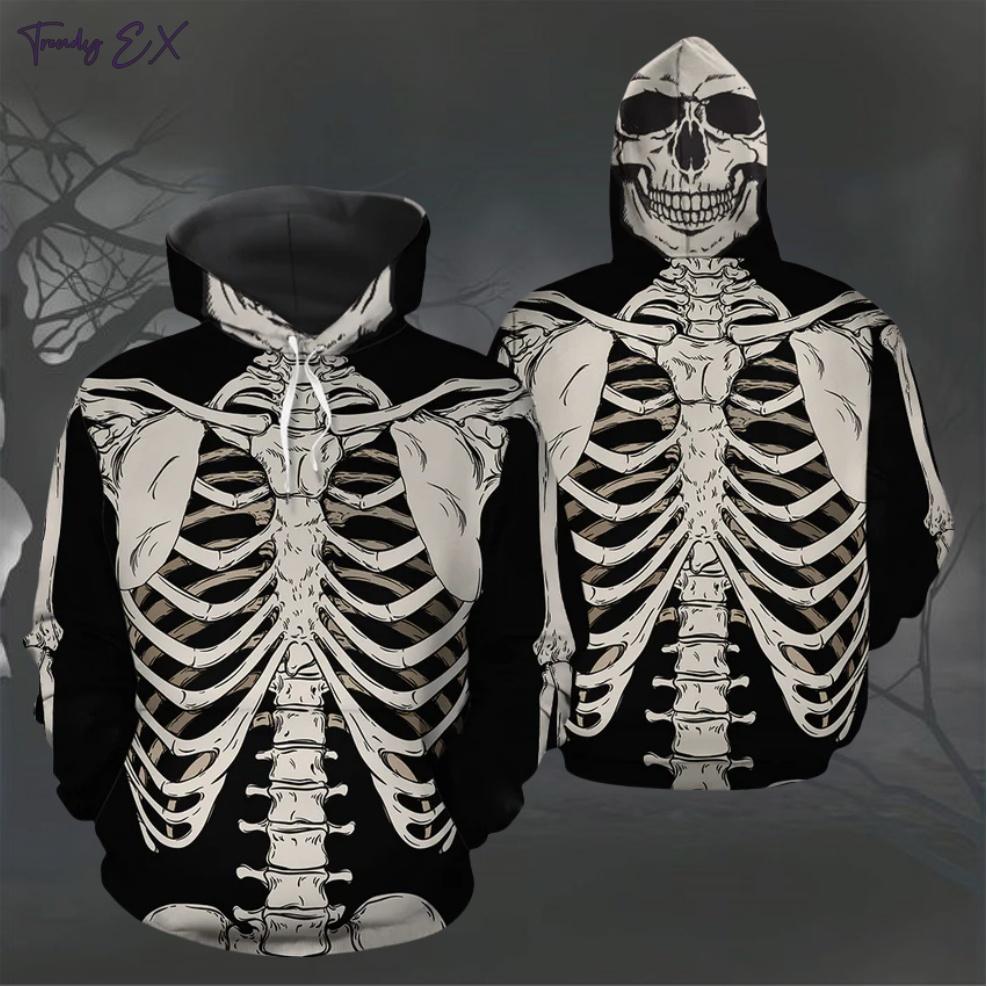 Skull Digital Print Sweatshirts for Men Fashion Street Fall Graphic Hoodies Blouse Comforts Kangaroo Pocket Design Mens Clothes