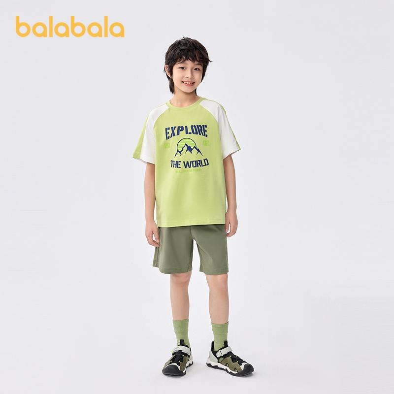 Balabala Children's Short Sleeve Set 2025 New Children's Clothing Summer Men's and Big Children's Two Piece Set Thin, Quick Drying, Breathable
