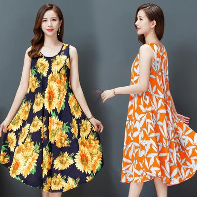 Cotton Vest Dress for Summer Casual Loose Nightdress Sleeveless Long Skirt with Large Swing Female Sleepshirt